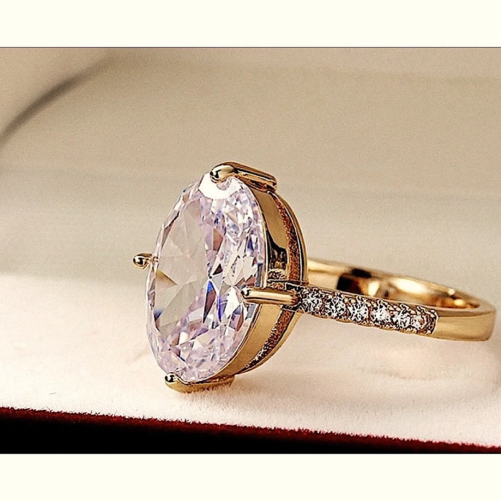 NEW Women's 6Ct Yellow Gold Plated Silver Oval Simulated‎ Diamond Ring